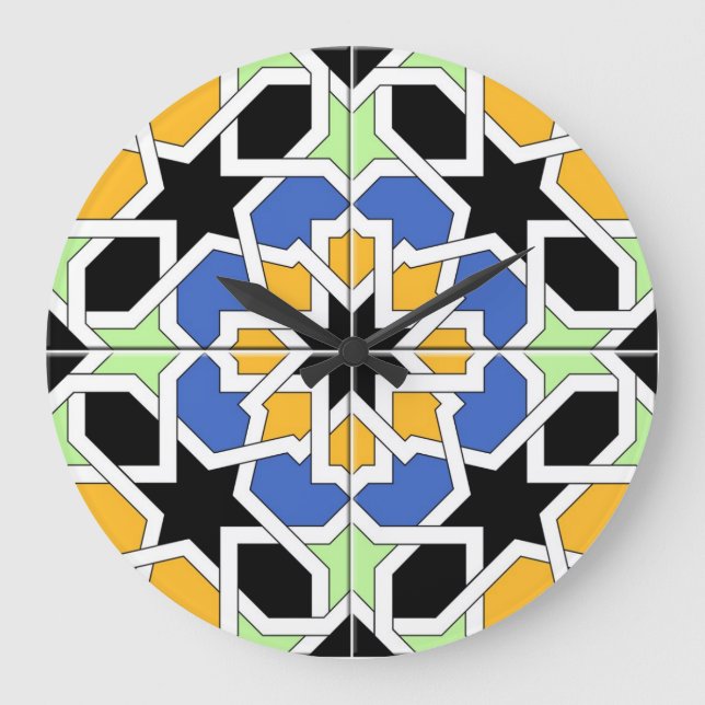 Mosaik 02 des marokkanischen blauen und schwarze große wanduhr (Vorderseite)