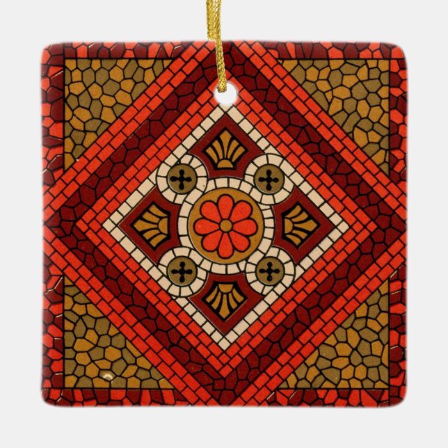 Mosaik Abstrakt florale Kunst Rot und Braun Keramikornament (Vorderseite)