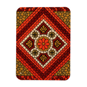 Mosaik-Abstraktes Blumenkunstwerk rot und braun Magnet
