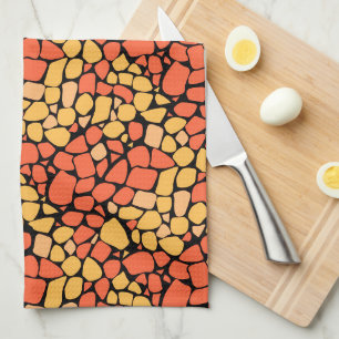 Mosaik-Abstraktmuster-Fliese gelb orange schwarz Geschirrtuch