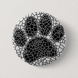 Mosaik Art Dog Paw Print in Schwarz-Weiß Button