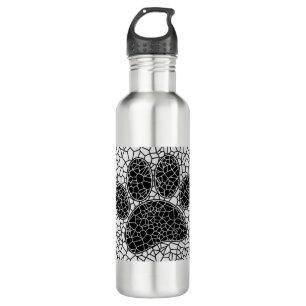 Mosaik Art Dog Paw Print in Schwarz-Weiß Edelstahlflasche