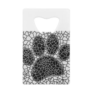 Mosaik Art Dog Paw Print in Schwarz-Weiß Geldbeutel Flaschenöffner