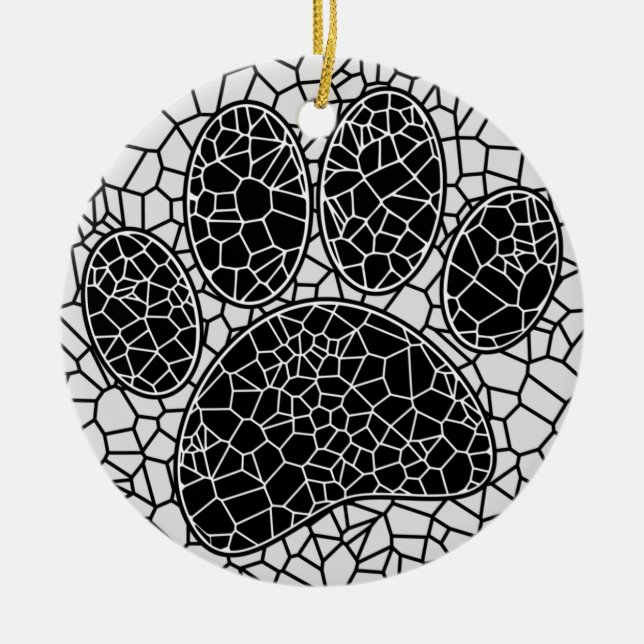 Mosaik Art Dog Paw Print in Schwarz-Weiß Keramik Ornament (Vorne)