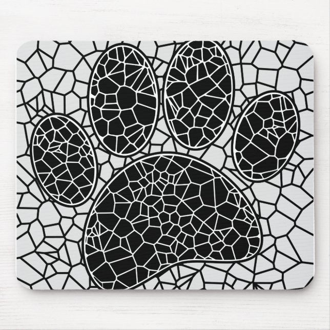 Mosaik Art Dog Paw Print in Schwarz-Weiß Mousepad (Vorne)