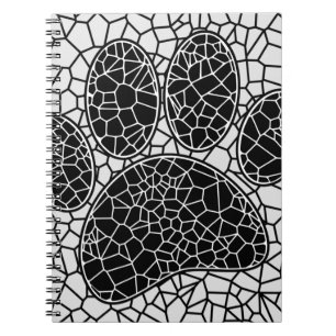 Mosaik Art Dog Paw Print in Schwarz-Weiß Notizblock