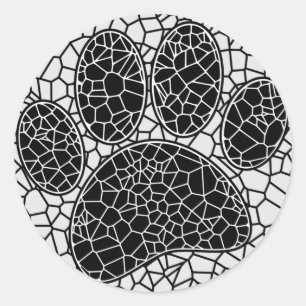 Mosaik Art Dog Paw Print in Schwarz-Weiß Runder Aufkleber