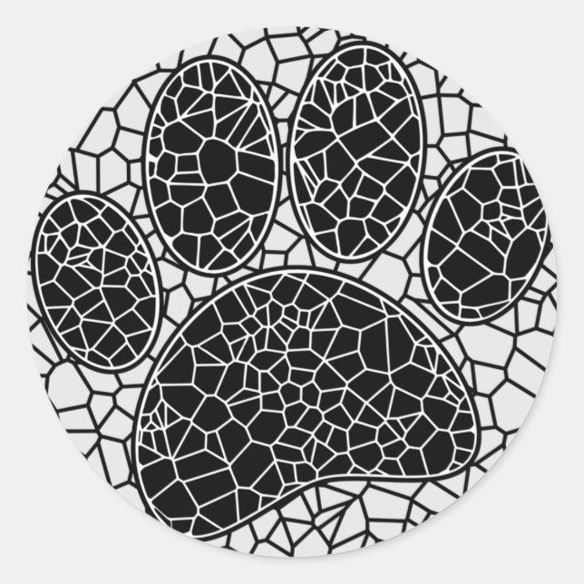 Mosaik Art Dog Paw Print in Schwarz-Weiß Runder Aufkleber (Vorderseite)