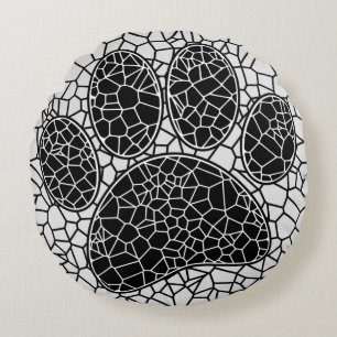 Mosaik Art Dog Paw Print in Schwarz-Weiß Rundes Kissen