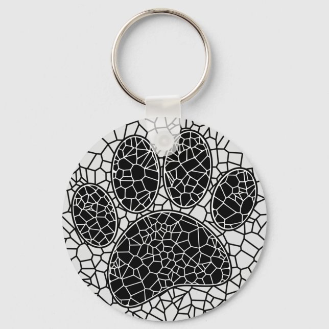 Mosaik Art Dog Paw Print in Schwarz-Weiß Schlüsselanhänger (Vorderseite)