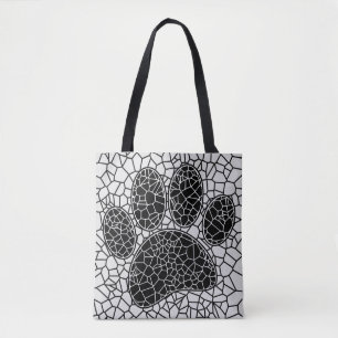 Mosaik Art Dog Paw Print in Schwarz-Weiß Tasche