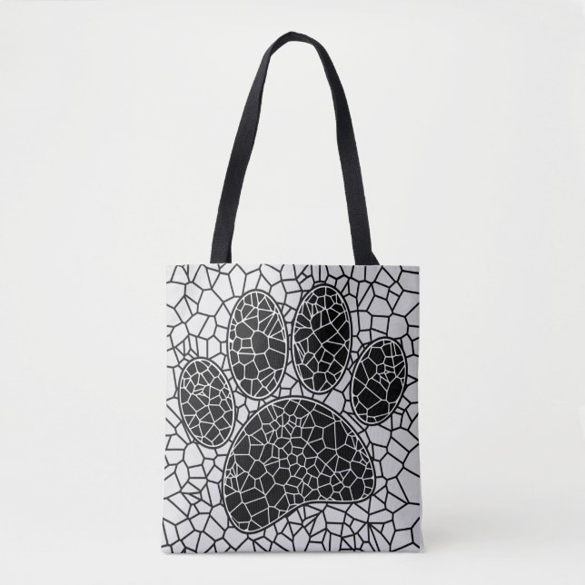 Mosaik Art Dog Paw Print in Schwarz-Weiß Tasche (Vorderseite)