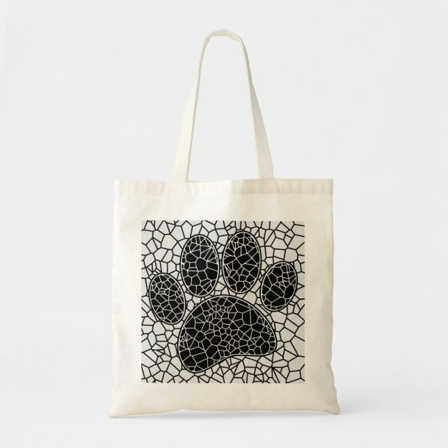 Mosaik Art Dog Paw Print in Schwarz-Weiß Tragetasche (Vorne)
