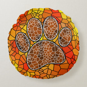 Mosaik Art Dog Paw Print Rundes Kissen