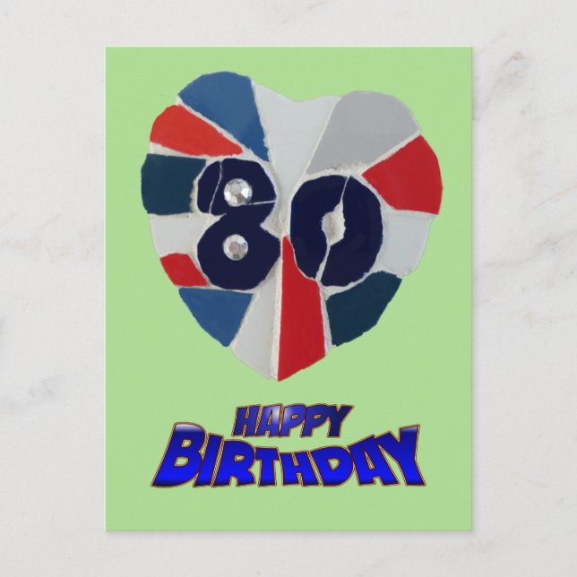 Mosaik Art Postcard zum 80. Geburtstag Postkarte (Vorderseite)