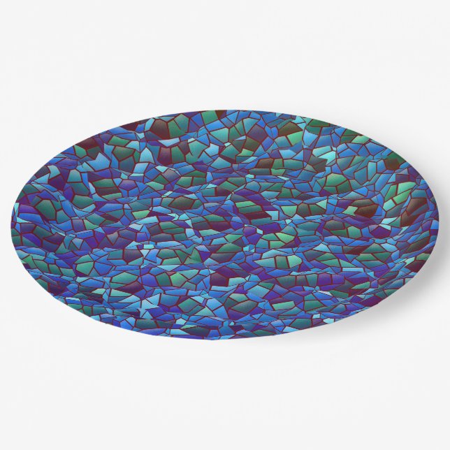 Mosaik aus geflecktem oder geräuchertem lila blau  pappteller (Schrägansicht)