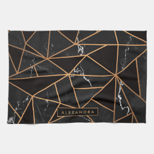 Mosaik aus schwarzem und goldenem Marmor Geschirrtuch