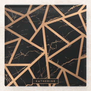 Mosaik aus schwarzem und goldenem Marmor Glasuntersetzer