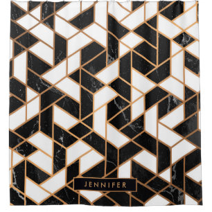 Mosaik aus schwarzem und weißem Marmor Duschvorhang