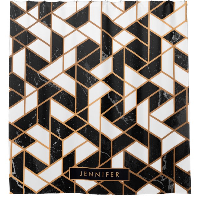 Mosaik aus schwarzem und weißem Marmor Duschvorhang (Vorderseite)