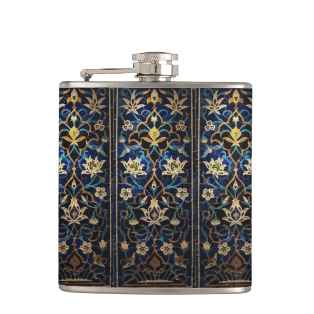 Mosaik Blue & Gold Floral Flask Flachmann (Vorderseite)