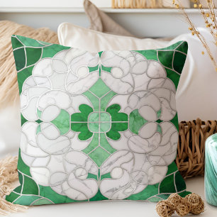 Mosaik blühendes Marmor-Ornament Grün und Weiß Kissen