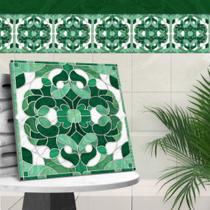 Mosaik blühendes Marmorornament Grün und Weiß Fliese