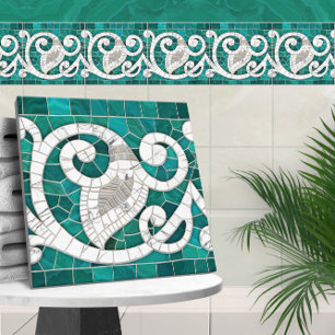Mosaik blühendes Marmorornament Grün und Weiß Fliese