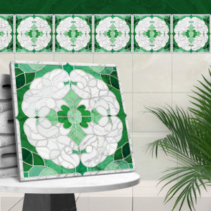Mosaik Blühte Marmorverzierungen Grün und Weiß Fliese