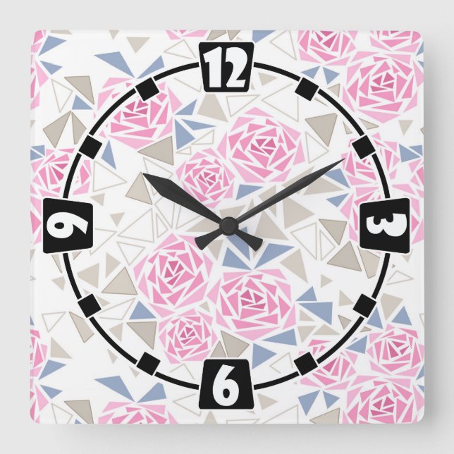 Mosaik, Blume Quadratische Wanduhr (Vorderseite)