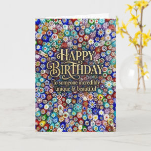 Mosaik-Blumen-Regenbogen-Farbige-Happy-Birthday-Ka Karte