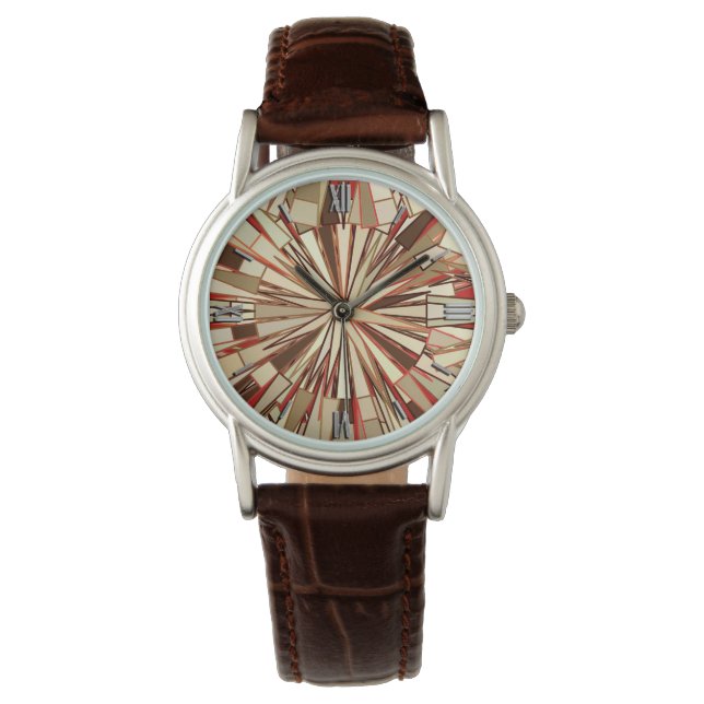 Mosaik, Braun und Beige, modern geometrisch Armbanduhr (Vorderseite)