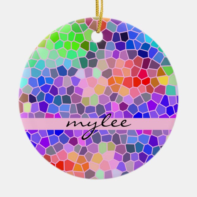 Mosaik-buntes Regenbogen-Rosa blaues abstraktes Keramik Ornament (Vorne)