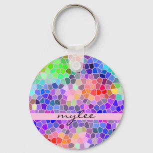 Mosaik-buntes Regenbogen-Rosa-Monogramm abstrakt Schlüsselanhänger