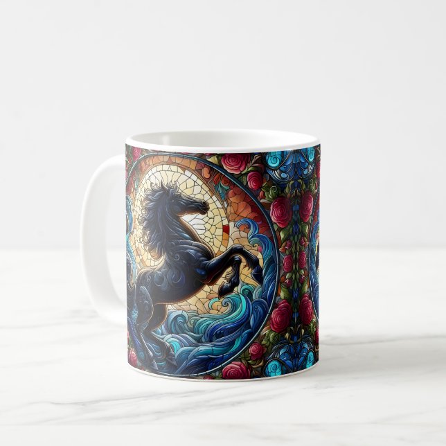 Mosaik-Buntglas-Pferd Kaffeetasse (Vorderseite Links)