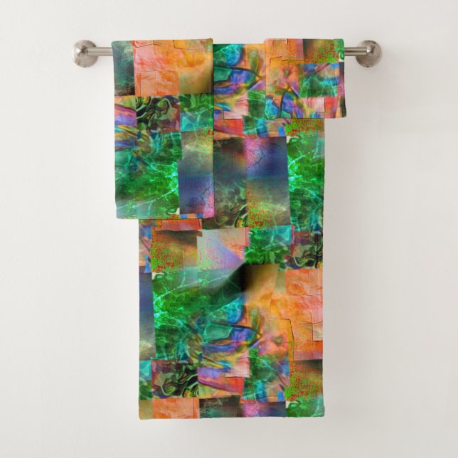 Mosaik chaotischer Texturen mit Loslösung-Täuschun Badhandtuch Set (Insitu)