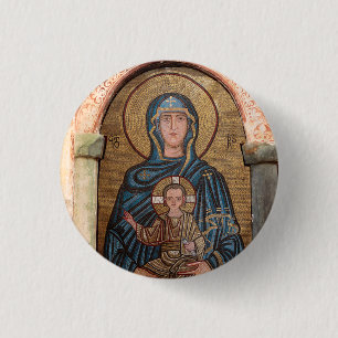Mosaik der Jungfrau Maria und Jesus Button