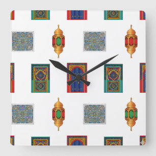 Mosaik der marokkanischen Türen und Laternen Quadratische Wanduhr