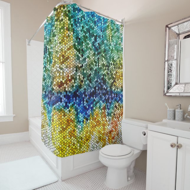 Mosaik Design 34 Grünblau Orange Duschvorhang (Beispiel)