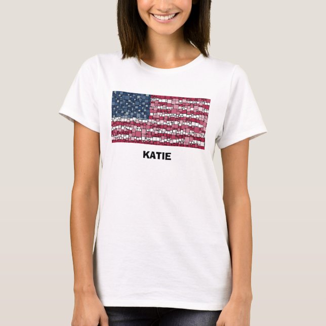 Mosaik-Design der US-Flagge (Schwarzer Text) - T - T-Shirt (Vorderseite)