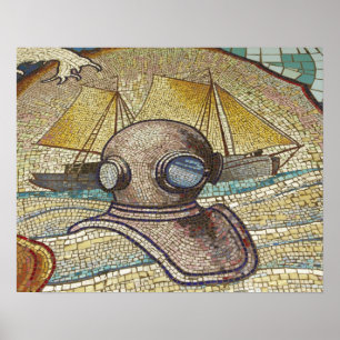 Mosaik eines alten Taucherhelms Poster