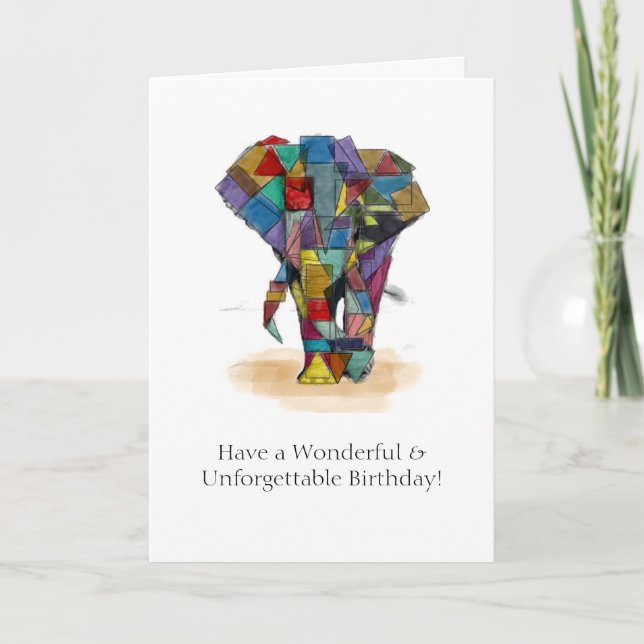 Mosaik Elephant Birthday Card Karte (Vorderseite)