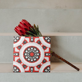 Mosaik Ethnic Geometric Red Grau Black & White Fliese