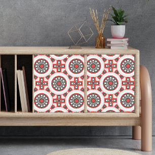 Mosaik Ethnic Geometric Red Grau Black & White Seidenpapier