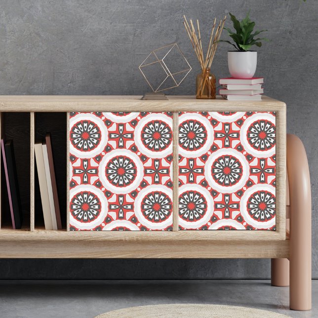 Mosaik Ethnic Geometric Red Grau Black & White Seidenpapier (Von Creator hochgeladen)