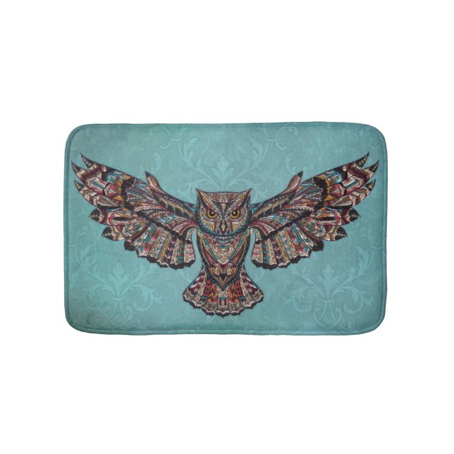 Mosaik farbenfroh Owl mit türkisfarbenem Hintergru Badematte (Vorderseite)