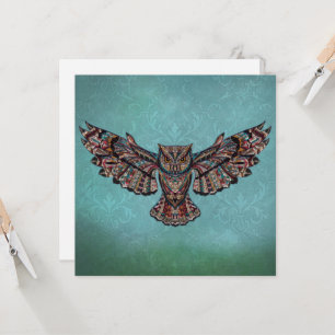 Mosaik farbenfroh Owl mit türkisfarbenem Hintergru Karte