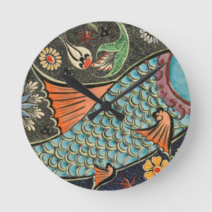 Mosaik-Fisch-Gussnaht Runde Wanduhr