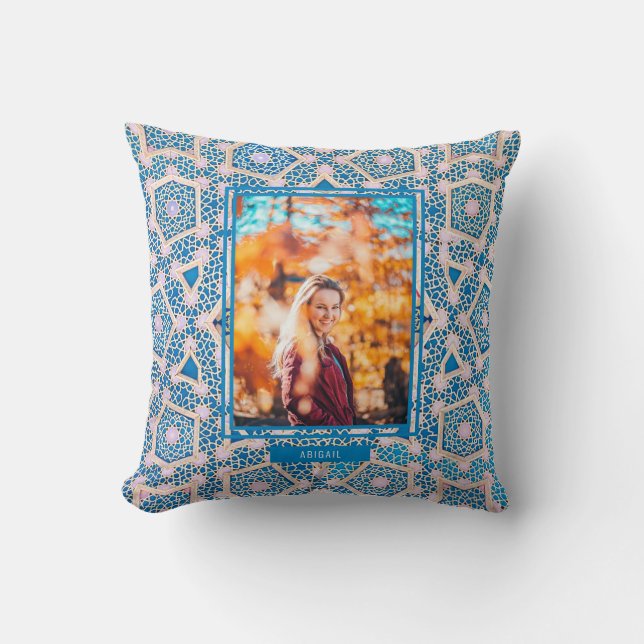 Mosaik Foto in Blau und Rosa Kissen (Vorderseite)