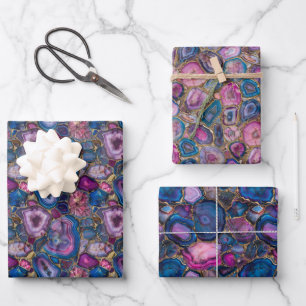 Mosaik Gemstone Muster mit rosa, Lila, blau Geschenkpapier Set